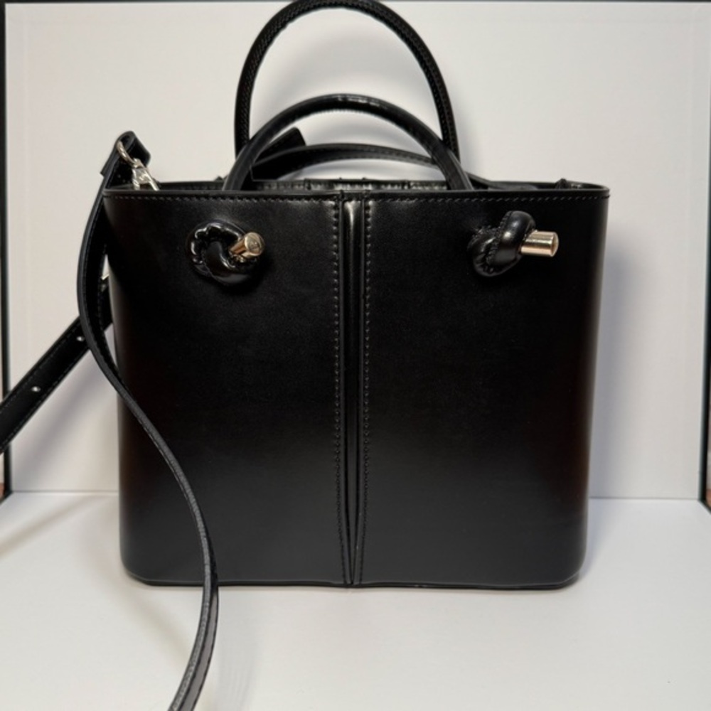 Zara black mini city tote structured chic bucket bag vegan leather purse minimal